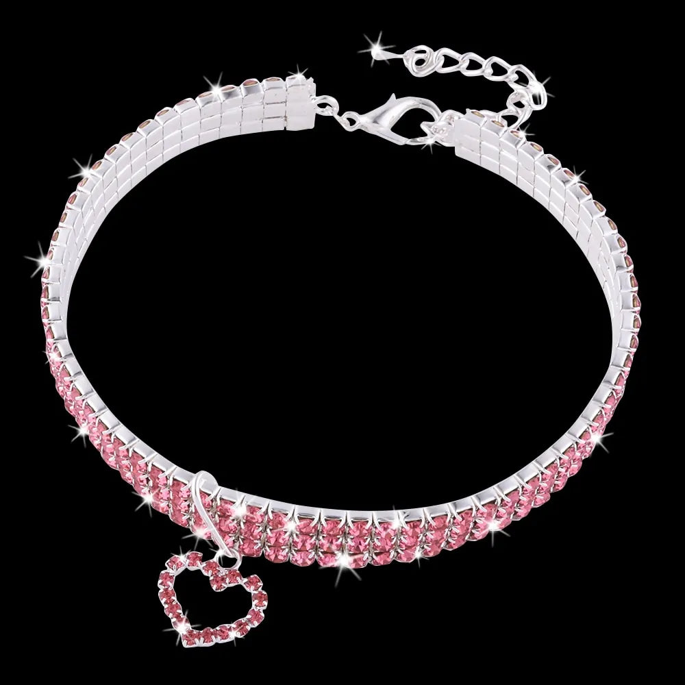 Collar de diamantes de imitación para mascotas con forma de corazón