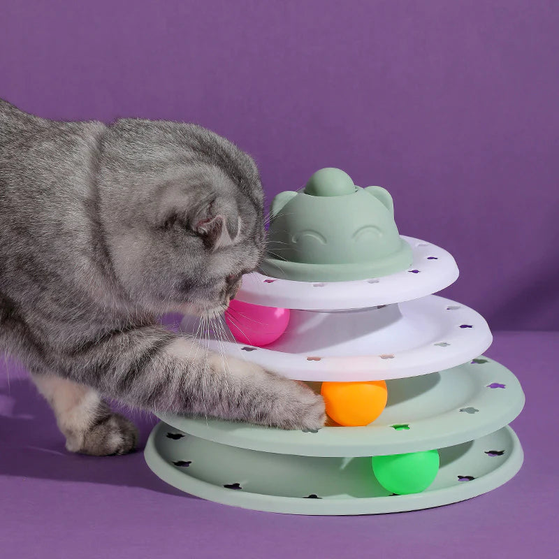 Torre de juguetes para gatos de 3 o 4 niveles, pista de juguete para gatos, juguetes interactivos para gatos, entrenamiento de inteligencia, torre de diversión, productos para mascotas, túnel para gatos