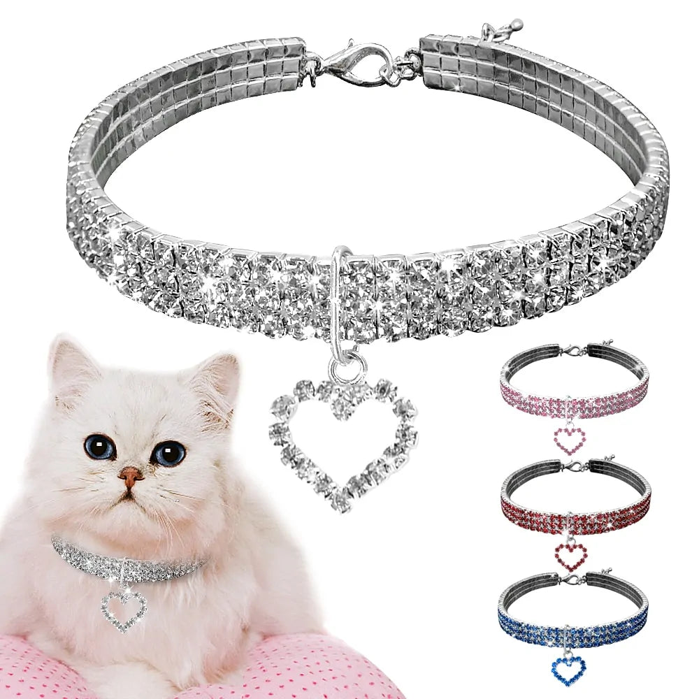 Collar de diamantes de imitación para mascotas con forma de corazón